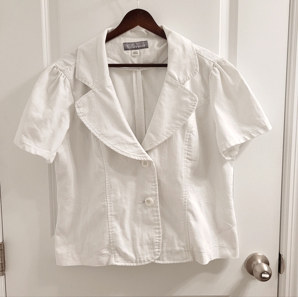 Darvina Cute White Shapely Feminine Cottage Picket Fence Jean Jacket Size Large - Picture 1 of 11